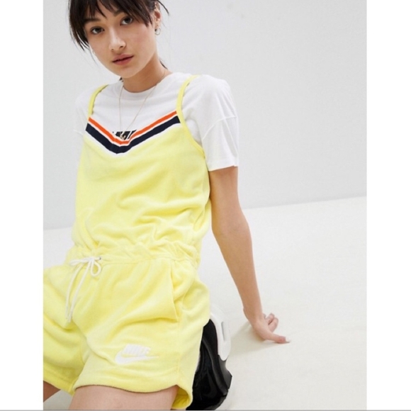 Nike Yellow Terry Cloth Romper with Striped Neckline Size Small - Picture 10 of 12